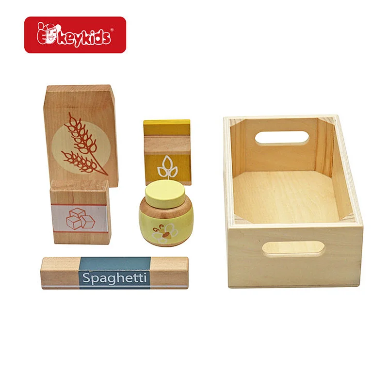Play Food Kitchen Accessory Wooden Toy Grocery Cans for Children W10D779
