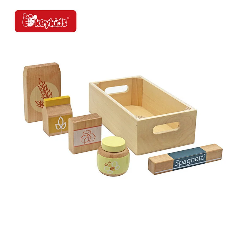 Play Food Kitchen Accessory Wooden Toy Grocery Cans for Children W10D779
